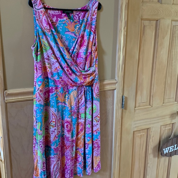 Ralph Lauren Stretchable Bright Paisley Sleeveless Size Large L Dress - Picture 1 of 3